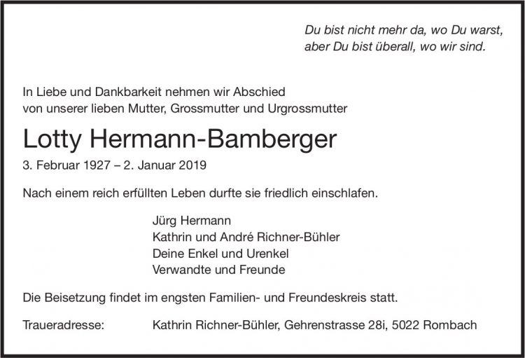 Hermann-Bamberger Lotty, Januar 2019 / TA