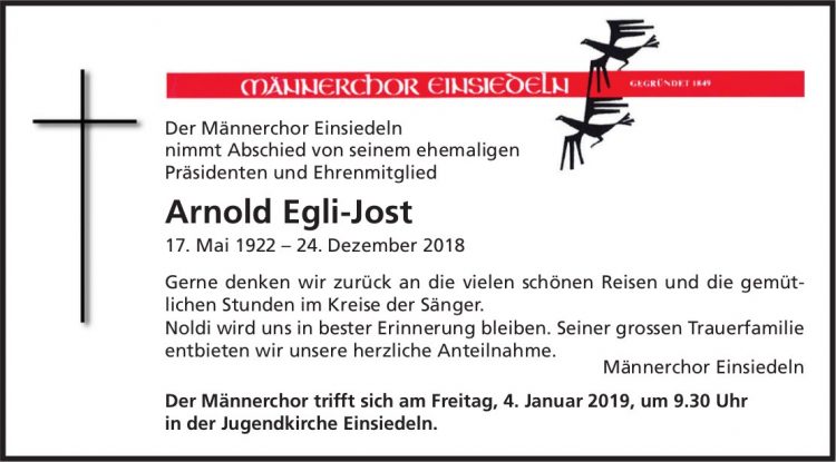 Egli-Jost Arnold, Dezember 2018 / TA