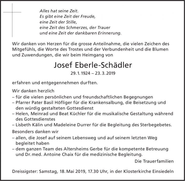Eberle-Schädler Josef, im Mai 2019 / DS