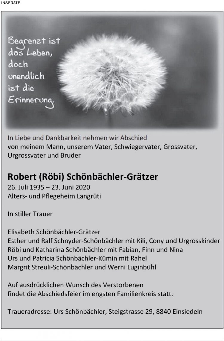 Robert (Röbi) Schönbächler-Grätzer