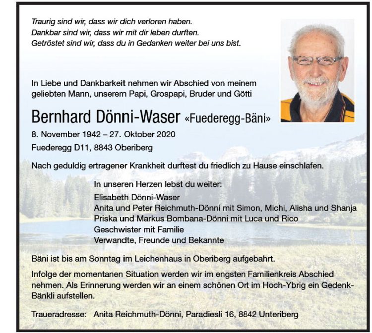 Bernhard Dönni-Waser «Fuederegg-Bäni»