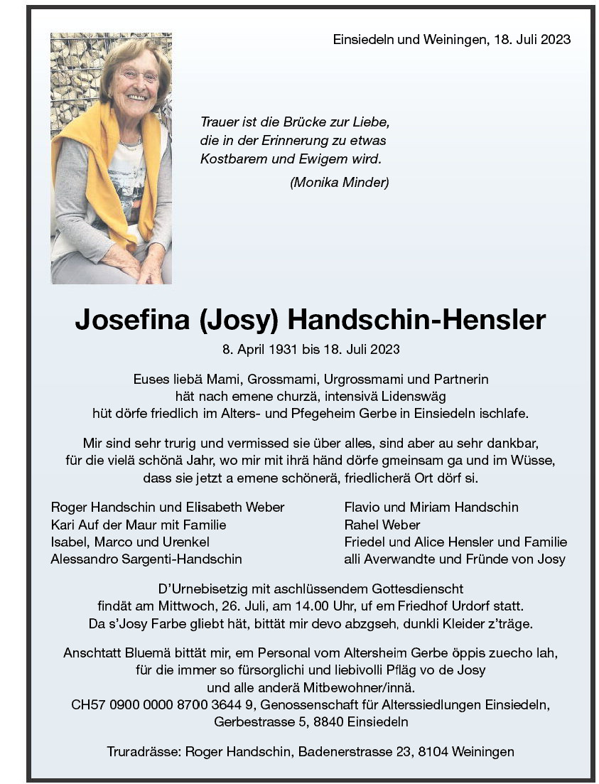 Josefina (Josy) Handschin-Hensler